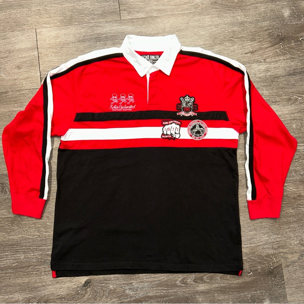 Vintage Ecko Unltd Unlimited Rugby Polo Shirt Men’s XXL Skull Y2K Embroidered